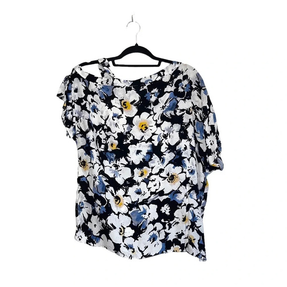 1. State Black White Floral Print Tie Single Cold Shoulder Blouse Small Women’s - Picture 8 of 13